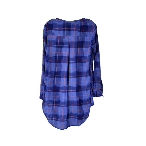Holding Horses Blue Plaid Long High Low Shirt Tunic - Picture 2 of 4